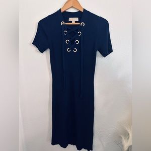 MICHAEL Michael Kors Midnight Blue Ribbed Stretch Knit Short Sleeve Dress Small